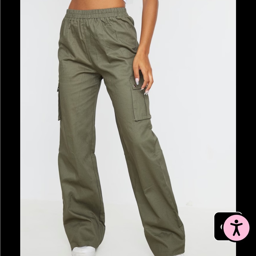 PLT Khaki Wide Leg High Waisted Cargo Pants (S) NWT